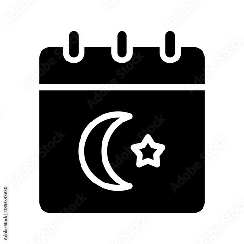 Black solid icon ramadan calendar. Minimalist islamic ramadan silhouette icon isolated background.