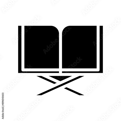 Black solid icon reading quran. Minimalist islamic ramadan silhouette icon isolated background.