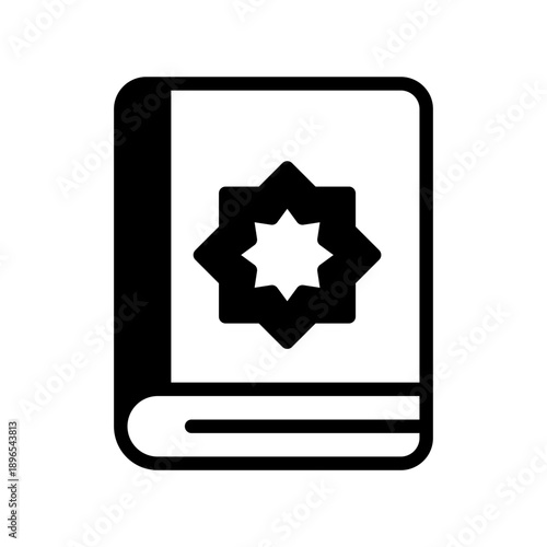 Black icon quran. Minimalist islamic ramadan silhouette icon isolated background.