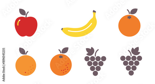 Assorted Fruits in Cartoon Style.