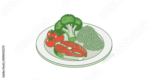 Healthy meal with grilled salmon, broccoli, and green beans on a plate.