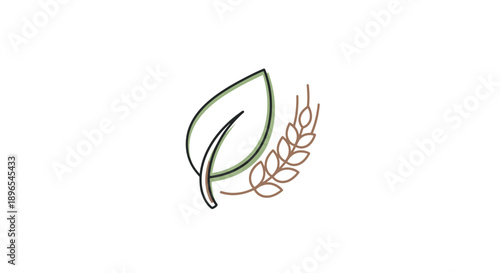 Simple Line Art Illustration of a Leaf and Wheat.