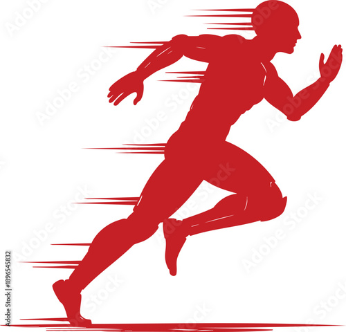 Silhouette of an athlete running at high speed from a dynamic side viewpoint