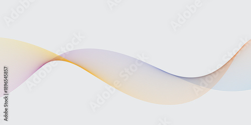 Vibrant abstract wave with blended purple, orange, and blue lines, creating a smooth, futuristic flow on a gray backdrop