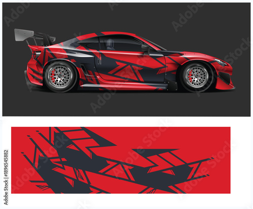 Red sports car with abstract design elements
