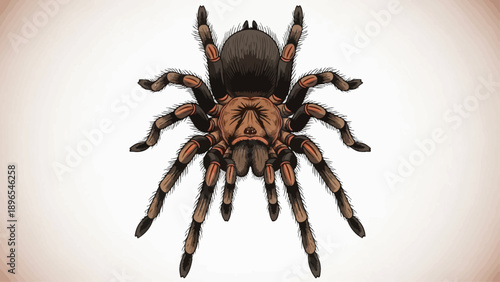 Detailed vector illustration of a hairy tarantula spider.