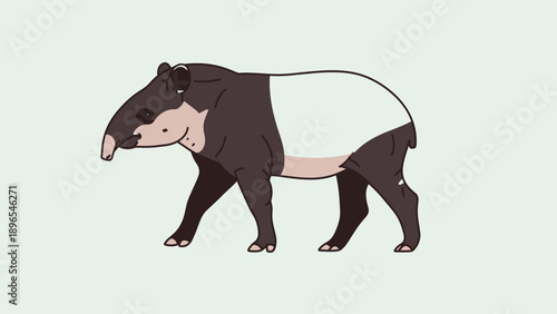 Malayan Tapir Illustration on a Light Green Background