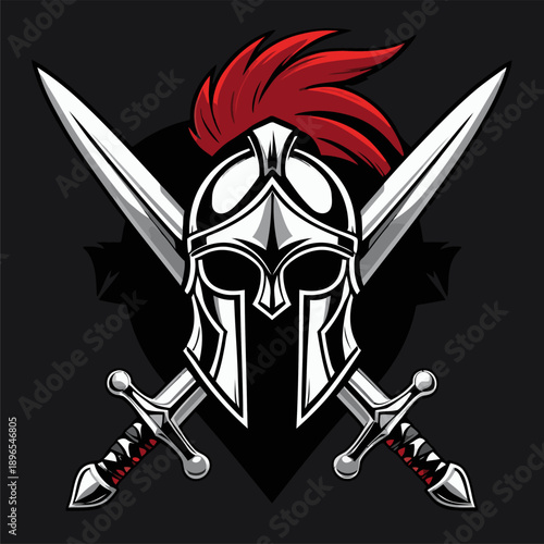 vector illustration of an old army helmet and sword