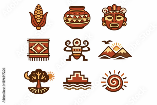 Lenca Cultural Symbols Vector Icon Set from Honduras