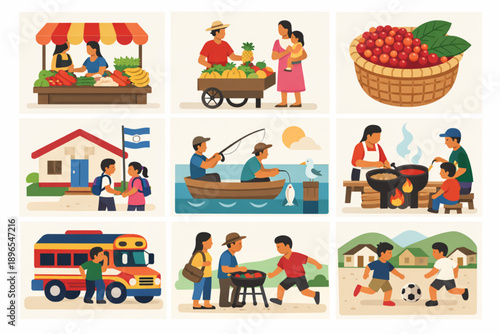 Vector Icon Set of Honduran Daily Life Scenes