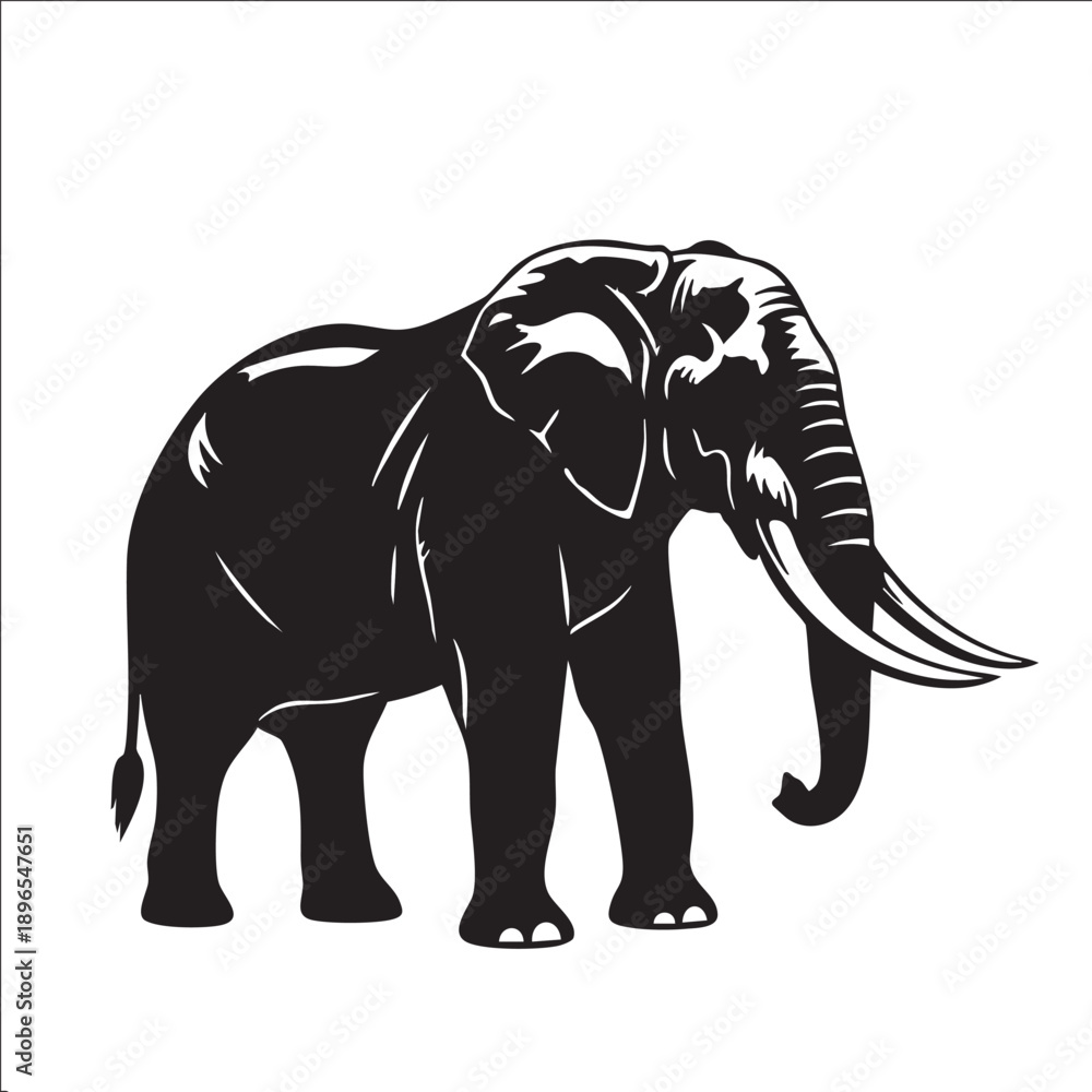 Obraz premium Stylized elephant silhouette vector icon on white background 
