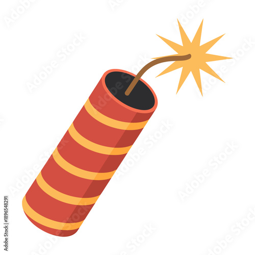 striped firecracker with burning fuse explosive celebration element colorful vector illustration festive pyrotechnic object isolated dynamic design for holiday event decoration use