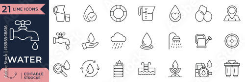Water Resources Plumbing and Liquid Purification Vector Icon Set
