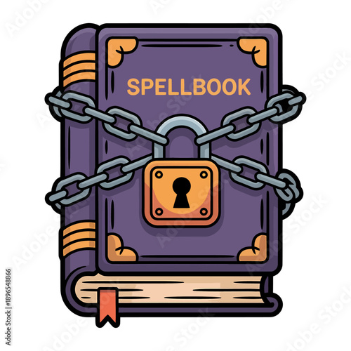enchanted spellbook bound with chains and lock magical fantasy book vector illustration mysterious arcane grimoire sealed knowledge concept detailed colorful design for game and creative use