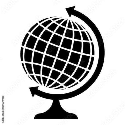 black silhouette globe with latitude longitude grid on stand representing global education geography learning symbol minimal vector icon for classrooms offices concepts