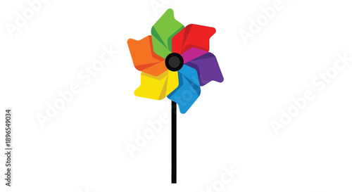 Colorful pinwheel toy with rainbow blades a simple silhouette