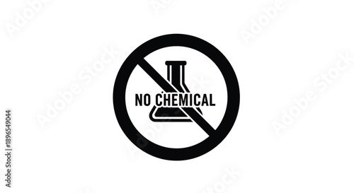 Prohibition sign featuring a flask a clear no chemicals message silhouette