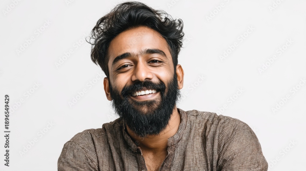 Obraz premium Smiling young adult south asian male portrait with beard.