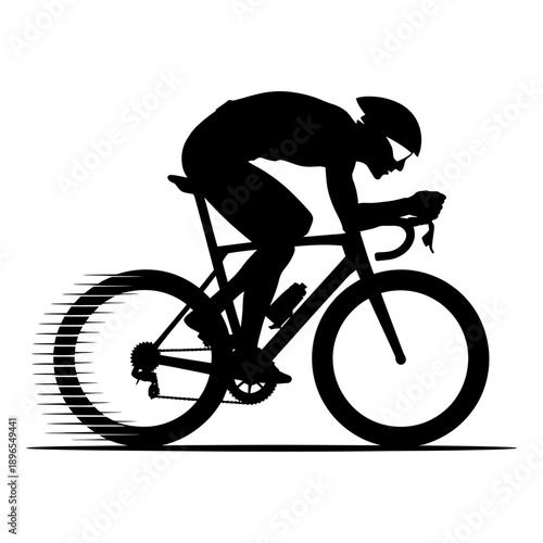 black silhouette of a cyclist riding a road bicycle dynamic minimalist vector illustration showing speed endurance and competitive motion