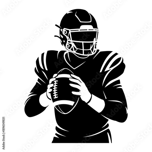 black silhouette rugby player holding ball in ready stance dynamic vector illustration showing strength focus teamwork and competitive field sport action