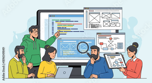 A team of developers and designers collaborating on a web project.