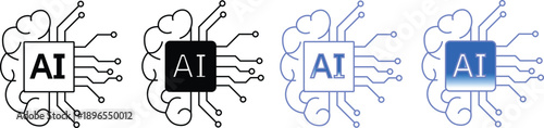 Artificial intelligence  - Icon Collection. Thin Line Set contains such Icons as Ai Architecture, Brain, Robotics, Machine Learning, Ai Technology, Algorithm and more. Simple web icons set. artificial