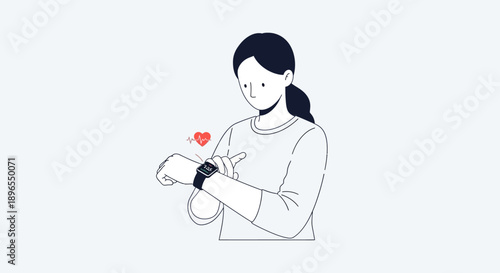 Woman checking her heart rate on a smartwatch, illustrating digital health and wellness.