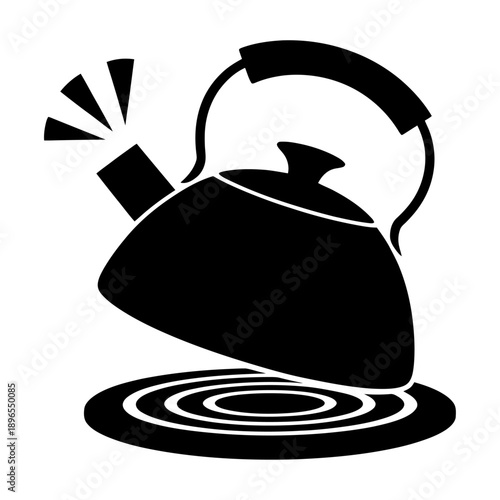 black silhouette of whistling kettle on surface minimalist vector illustration capturing boiling moment safety alert sound and heat energy in modern kitchen scene