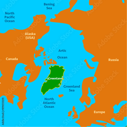 Greenland is an island country located in the northern and western hemispheres, World's largest island map. Illustration vector