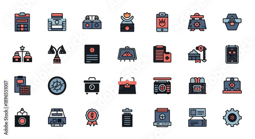 Collection of various technical icons.