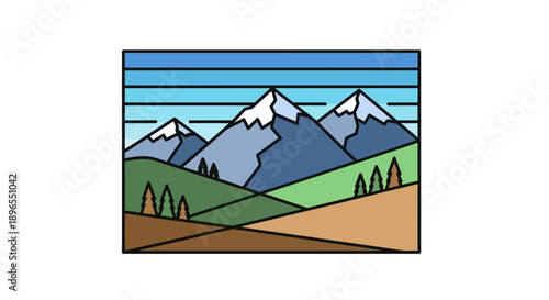 Mountain landscape with green hills.