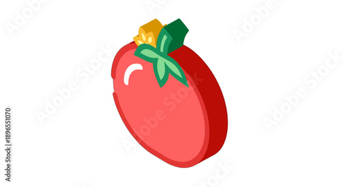 Fresh red tomato with green leaves.