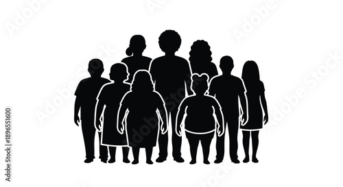 A group of people standing closely together depicted as a silhouette