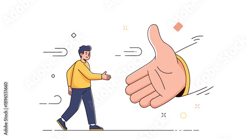 Young caucasian male greeting with handshake illustration