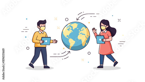 Asian young adults connecting globally with technology and laptops