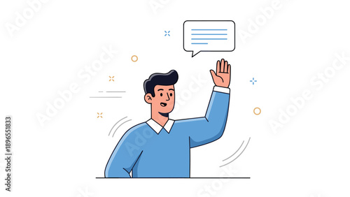 Illustration of male character asking question with raised hand