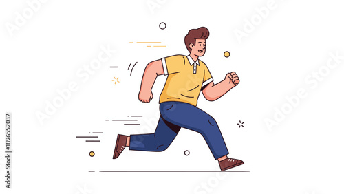 Young caucasian male character running in casual attire