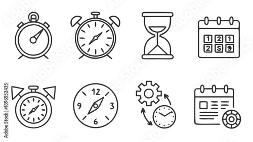 Various time management icons - in trendy line style, line icons set, media, website, blog, content, web icon set, Vector illustration