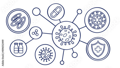 Illustration of various medical concepts - in trendy line style, line icons set, media, website, blog, content, web icon set, Vector illustration