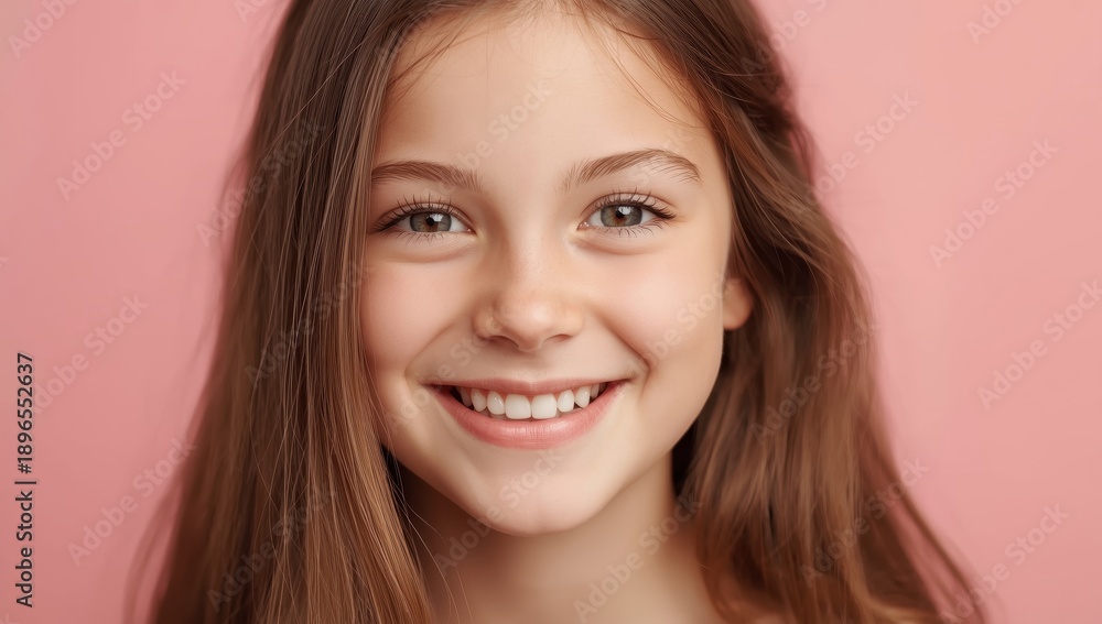 Fototapeta premium Charming portrait of a cheerful girl with empty space available
