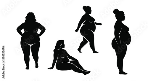 Diverse body positivity illustration featuring women in black silhouette