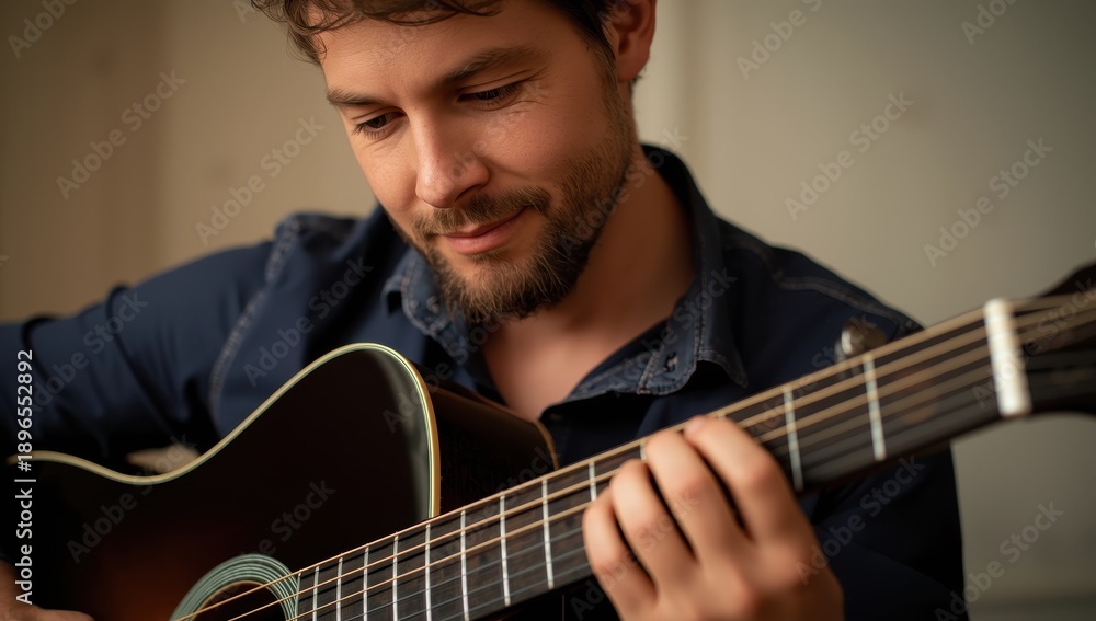 Obraz premium Close-up of a man with a guitar