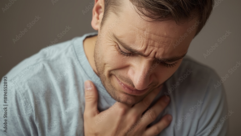 Fototapeta premium Close-up of a middle-aged man with stomach pain