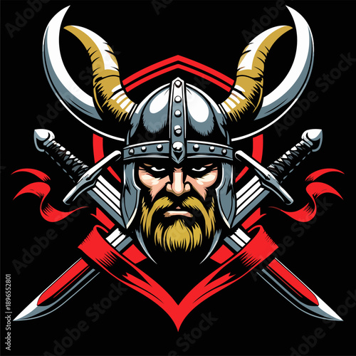 Viking soldier and sword themed logo illustration