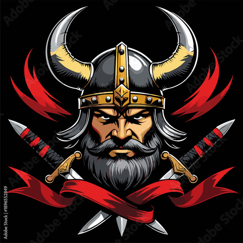 Viking soldier and sword themed logo illustration
