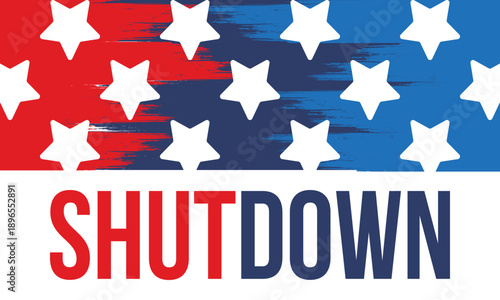 Government Shutdown Concept with United States American Flag and Bold Typography. Vector poster