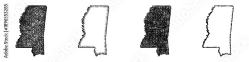 Sketch Mississippi map design set