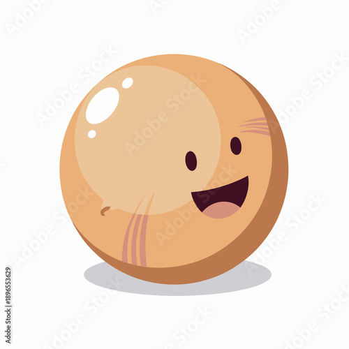 Cute cartoon illustration of a smiling, brown spherical object with shiny surface and glossy reflections on a plain white background