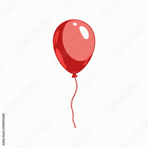 Illustration of a vibrant red balloon floating gracefully with a shiny, glossy surface on a clean white background showcasing simplicity and color contrast
