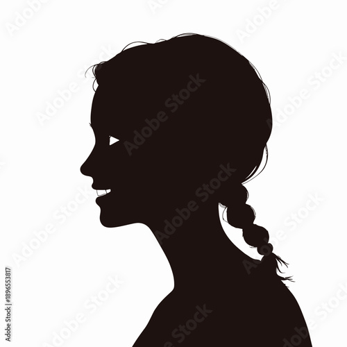 Silhouette of a woman with braided hair looking left, showcasing elegant profile and detailed braid against a plain background, highlighting contours and hairstyle.